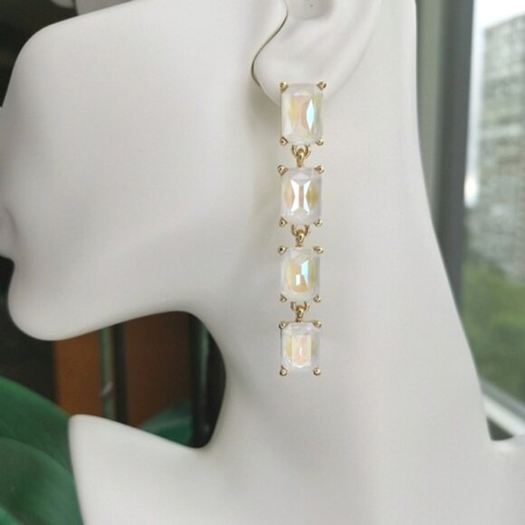 JEM Designs Shop Jewelry - Long White Opal Crystal chandelier earrings in gold tone